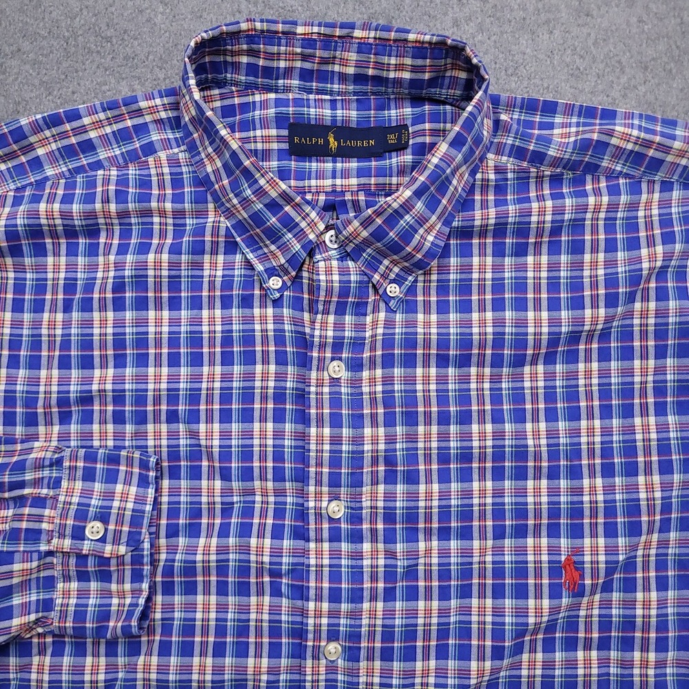 Ralph Lauren Oxford Cloth Button Down Shirt Mens 3XLT Blue Plaid OCBD Ivy League